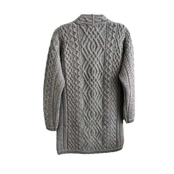 NWOT Aran Crafts Merino Wool Sweater Womens Grey Cardigan Ireland Long Cable S - Picture 8 of 10